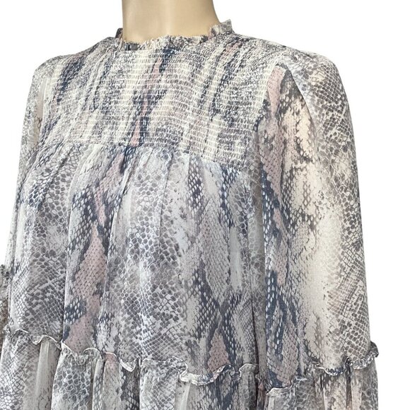 Olivaceous Snakeprint Tiered Smocked Mini Dress Size Small Long Sleeve - Picture 5 of 8